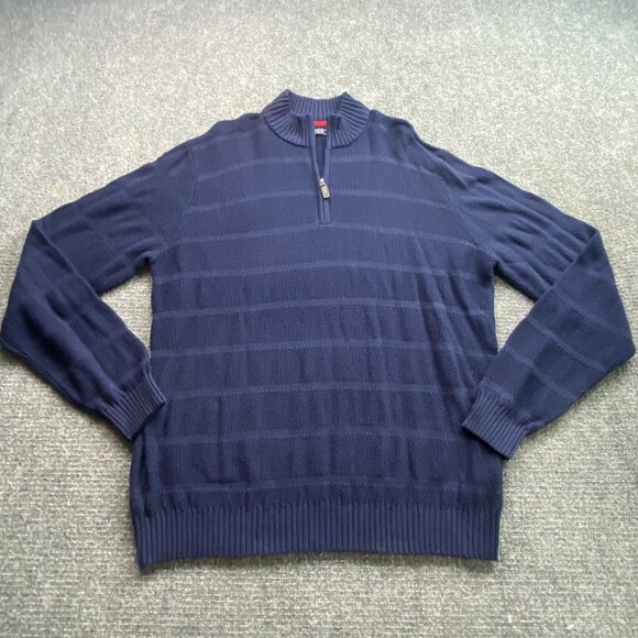 Izod Sweater Mens XL Navy Quarter-Zip Preppy Textured‎ Academic traditional - Picture 1 of 13